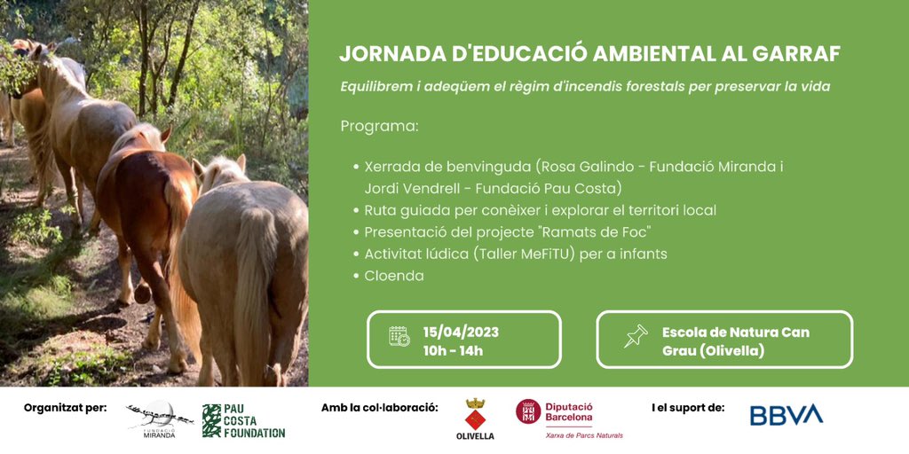 Fundació Miranda (@fundaciomiranda) on Twitter photo El 15 d'abril estàs convidada a aquesta Jornada per la prevenció del foc, organitzada en col.laboració amb <a href="/PauCostaF/">Pau Costa Foundation</a> i <a href="/ramatsdefoc/">Ramats de Foc</a>
docs.google.com/forms/d/e/1FAI… El 15 d'abril estàs convidada a aquesta Jornada per la prevenció del foc, organitzada en col.laboració amb <a href="/PauCostaF/">Pau Costa Foundation</a> i <a href="/ramatsdefoc/">Ramats de Foc</a>
docs.google.com/forms/d/e/1FAI…