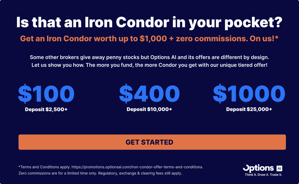 OptionsLearn's tweet photo. Options AI is different and so are its offers. Open and fund a new account and get a $SPY Iron Condor worth up to $1,000. See details here: 

https://t.co/Canzv8KA51 https://t.co/GlYaoEEccl