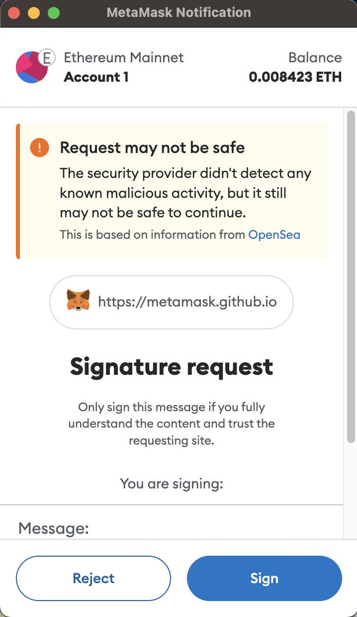 MetaMask's tweet image. As part of our ongoing commitment to keep our community safe and secure, we’re working with our friends @opensea and @blockaid_  on an experimental feature in @MetaMask that will warn users when interacting with known scams.