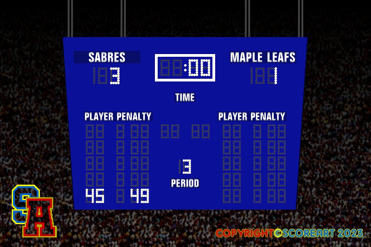 Scoreart01's tweet photo. Latest scoreboard art:  From a Leafs-Sabres game I witnessed in 2006, imagined on Buffalo Memorial Auditorium's scoreboard, circa 1985:  #digitalart @VintScoreboards https://t.co/5o9tZcemjq https://t.co/osaMOwAPxf