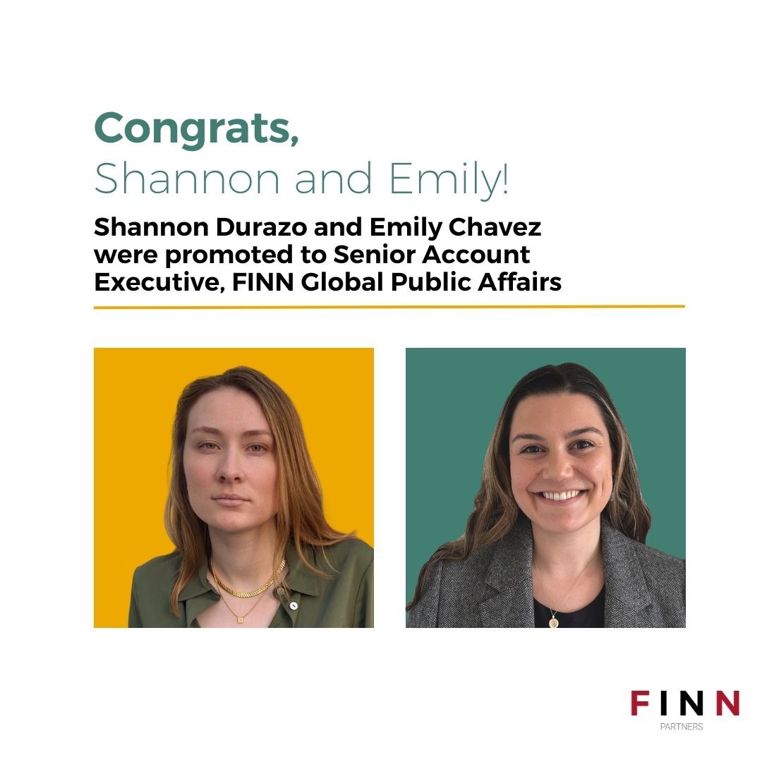 Congratulations to two of our #GlobalPublicAffairs team rock stars on their recent promotions! These natural leaders demonstrate incredible, collaborative spirits in everything they do and have become crucial assets to our team and clients. 
#FINNFam