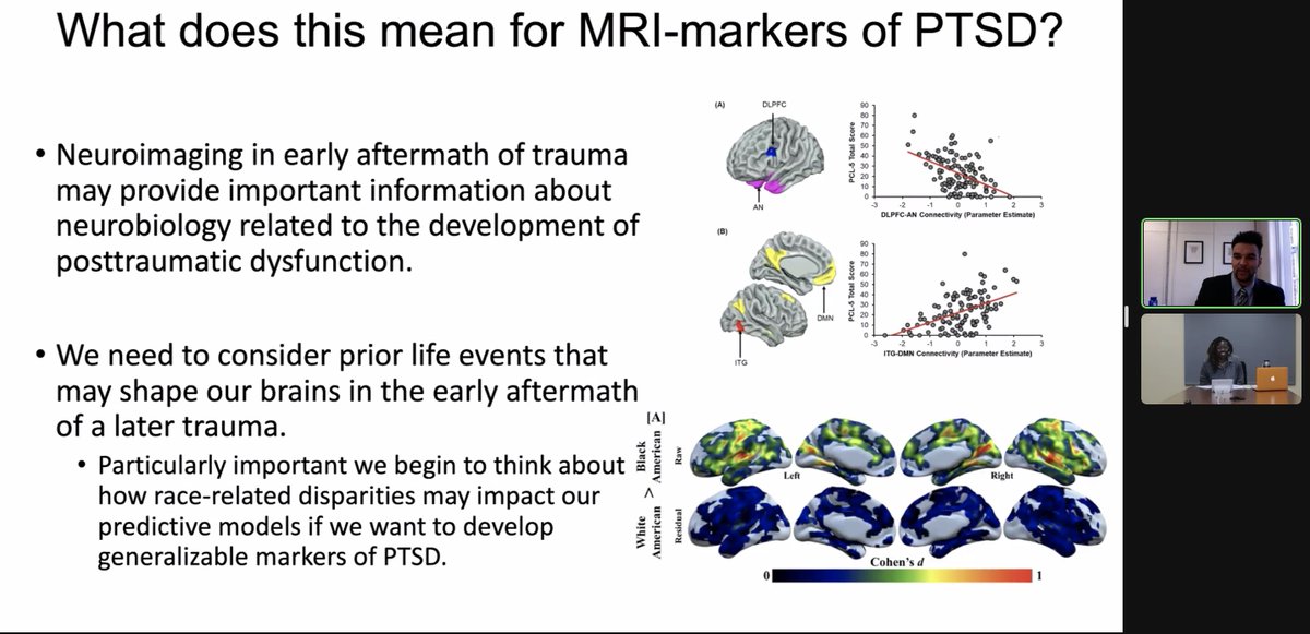 Dr. Harnett highlights that neuroimaging is important for understanding impacts of trauma, but it is necessary to acknowledge the racial patterning of exposures to trauma!