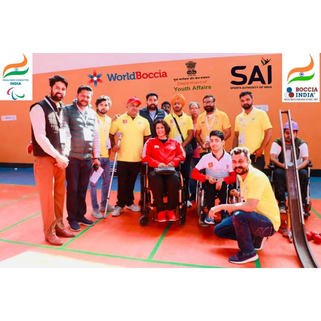 SCIRaghav_'s tweet photo. "Celebrating the National Para Boccia Championship 2023 in New Delhi with our esteemed coaches, officials, and the President of PCI, alongside the inspiring presence of Padma Shri Khel Ratna Awardee, @DeepaAthlete Ma'am."🔴⚪🔵

@ParalympicIndia @BISFed @bocciaindia @DeepaAthlete https://t.co/cprxLH9rgR