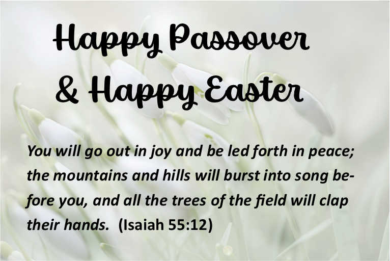 Passover &amp; Holy Week overlap this year. May we all find spiritual reflection to be a context for our communities to find the inner peace that will enable us to bring God’s gifts into the world! Best wishes for Passover &amp; Easter blessings!
