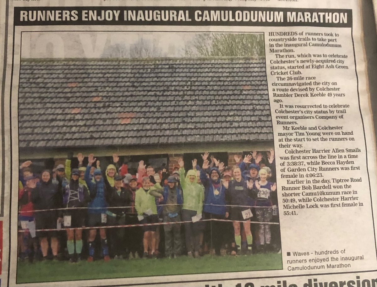 companyofrunner's tweet photo. Coverage in today’s @TheGazette for Saturday’s races. They spelt Camuplodunum incorrectly- but then nobody has been able to pronounce it either lol Nice to get a press mention! #colchestergazette #trailrunning #eagcc #colchester #marathon #10krace https://t.co/yzEnFNNjcs
