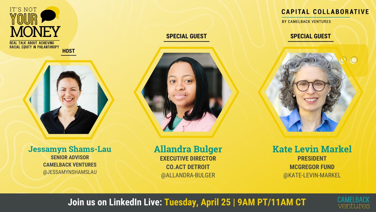 Join us on 4/25 for our next "It's Not Your Money" LinkedIn Live featuring <a href="/allandrabulger/">Allandra Bulger</a> of <a href="/CoactDetroit/">Co.act Detroit</a> and Kate Levin Markel of <a href="/McGregorFund/">McGregor Fund</a> as we discuss the power dynamics between white funders and BIPOC leaders of color who fundraise from them. bit.ly/3ZOMW2m