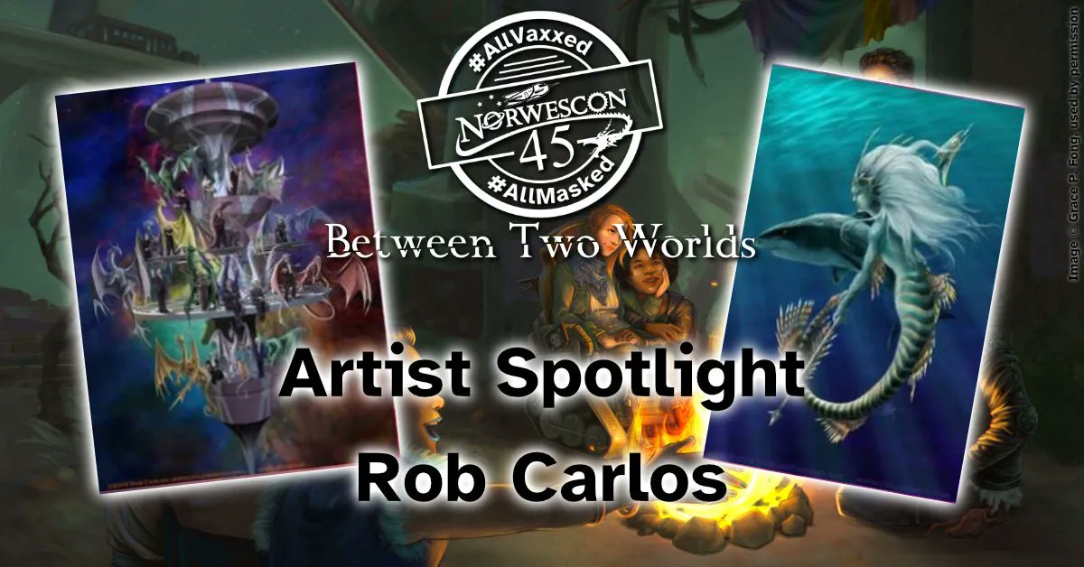 norwescon's tweet photo. Meet an artist! The #NWC45 Art Show presents Rob Carlos. @TheColorsmith was the #NWC44 artist GoH! In 2007, Rob started showing work at NWC, and other sci-fi/fantasy cons. He does self-directed and commercial painting projects, draws people’s personal dragons, and creates murals. https://t.co/YJRirHgGYQ