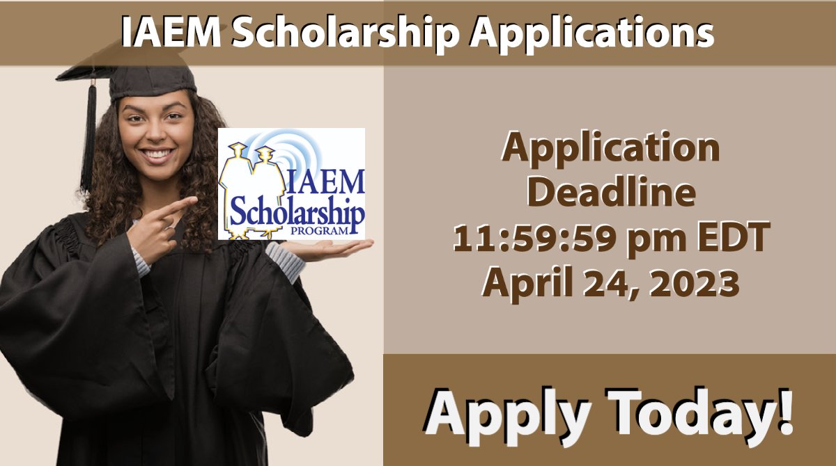 iaem's tweet photo. There are only 3 more weekends to work on your application for an #IAEM Scholarship. Getting a degree in #EmergencyManagement, #DisasterManagement or something closely related? Apply by 4/24. https://t.co/aUPmbJOqn5 #IAEMScholarship https://t.co/r0XDZx4Z8L