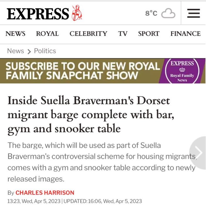 edwinhayward's tweet image. Here's an idea: if this barge is really that great, why not moor it outside the Houses of Parliament?

That way, MPs can live in it when they have to travel to London, rather than in very expensive hotels and apartments.

It would save taxpayers a fortune.