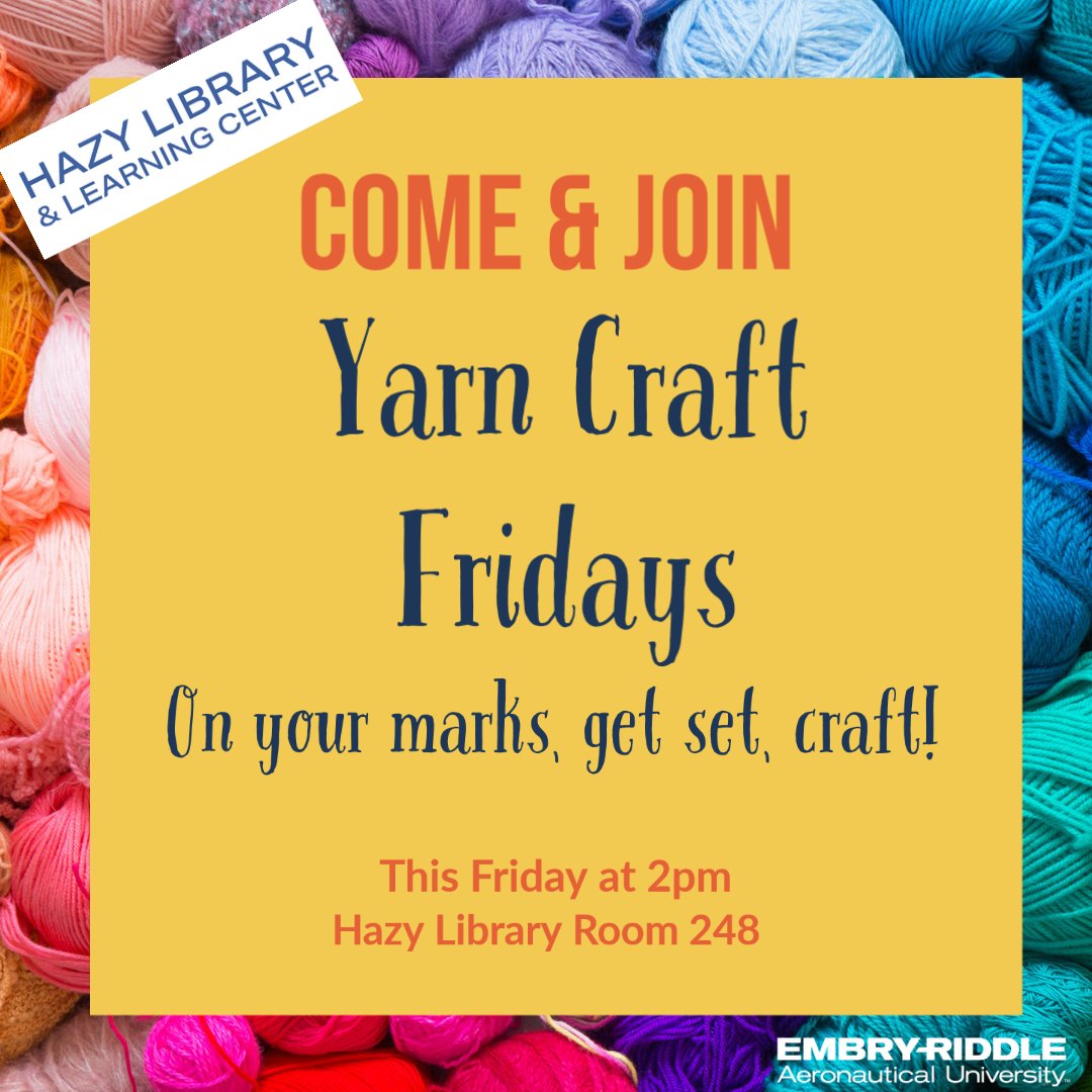 hazylibrary's tweet photo. What's your latest yarn craft? Come, share your project with a bunch of like-minded folks.
#erauHazyLibrary #HazyLibrary #YarnCraft https://t.co/Pe4uiPjai3