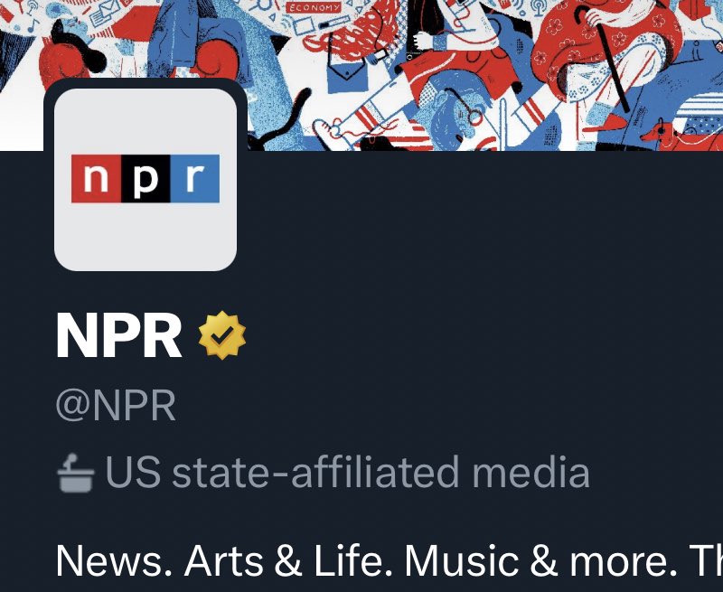 DavidLeavitt's tweet photo. Why is @Twitter labeling @NPR as “state-affiliated media” - a tag usually reserved for propaganda sites connected to Russia and China - despite the fact that it is an independent news organization with less the 1% of its funding coming from government sources? https://t.co/z4YQKv7dKj