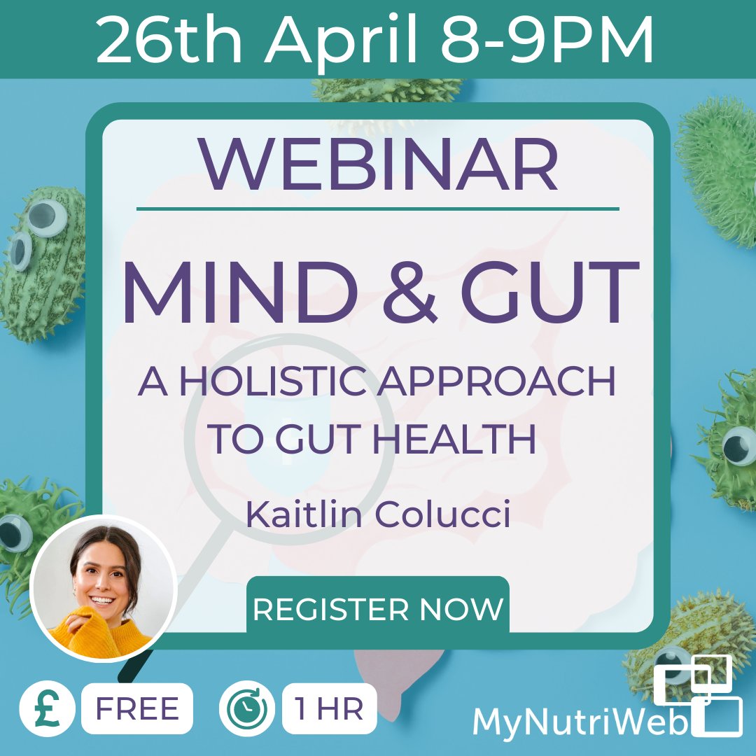📅 SAVE THE DATE: Wednesday 26th April 8-9PM ⁣⁣- Mind &amp; Gut: A Holistic Approach to Gut Health with <a href="/kaitlincolucci/">Kaitlin Colucci RD</a> 
⁣⁣
Sign up &amp; learn more! bit.ly/3KAvSsw
⁣⁣
#HolisticGut #MyNutriWeb #WebinarWednesday #BrainGutAxis #IBSAwarenessMonth