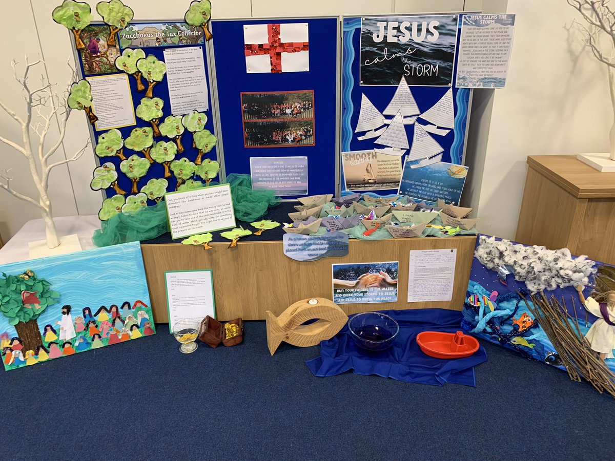 On Monday, the school worked in houses to produce some amazing art. Each house took a story from the New Testament and made a fantastic display and canvas to be displayed in school. Parents were then invited after school today to walk the prayer trail and view the artwork.