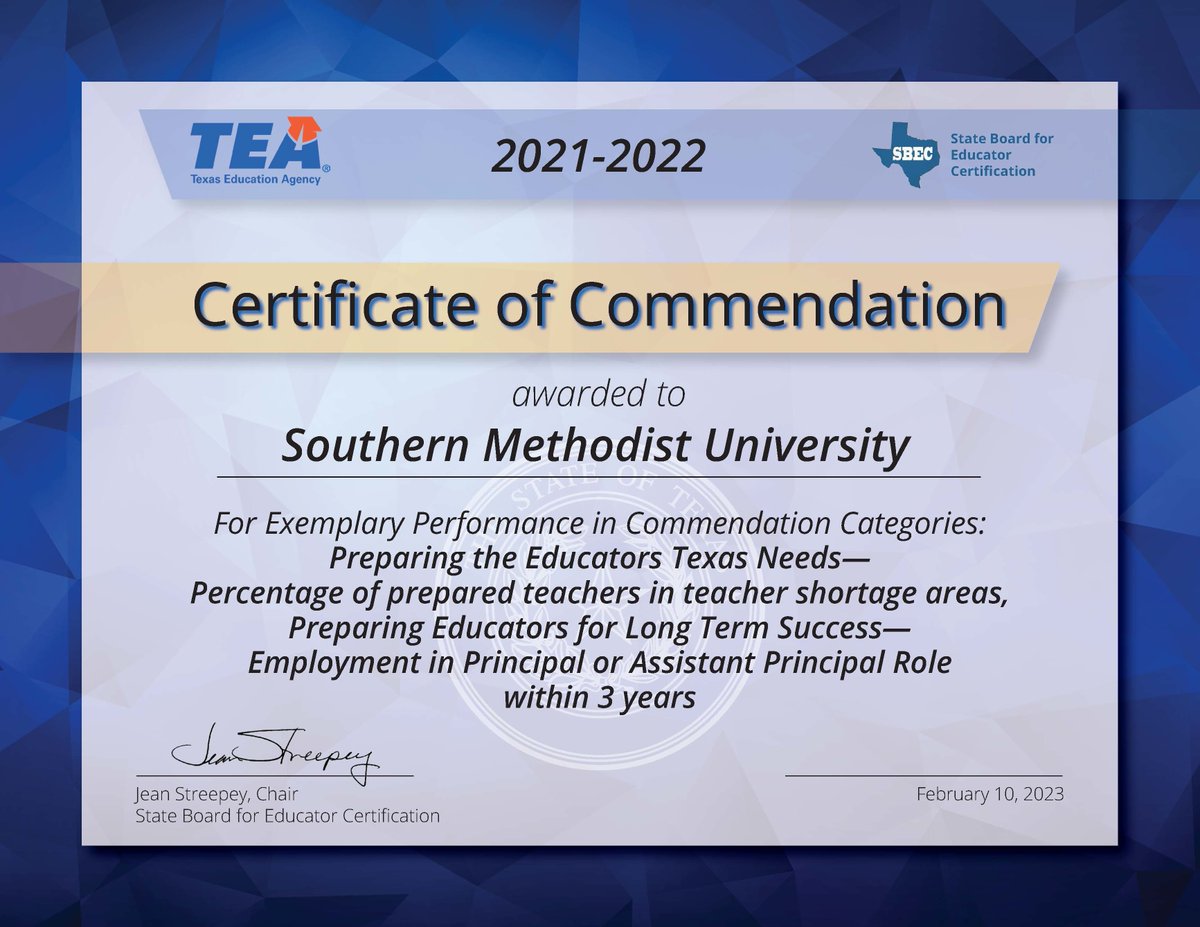 SMUEdLeader's tweet photo. Thank you to all of those in our department involved in the hard work that goes into making sure our Texas educators are prepared for the challenges they will face head on in the classroom and beyond! Congratulations! https://t.co/tnLIGhdBCO