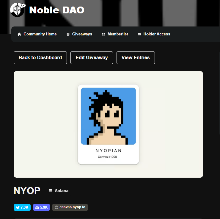 NobleDAO ATE with whitelist spots today for <a href="/NYOP_sol/">NYOP | dNFTs</a> and we've got a bunch more lined up for upcoming hyped projects. ⚔️

Interact and tag friends for a chance to be invited 👀

#Whitelist #NYOP #Giveaway #SolanaNFTs