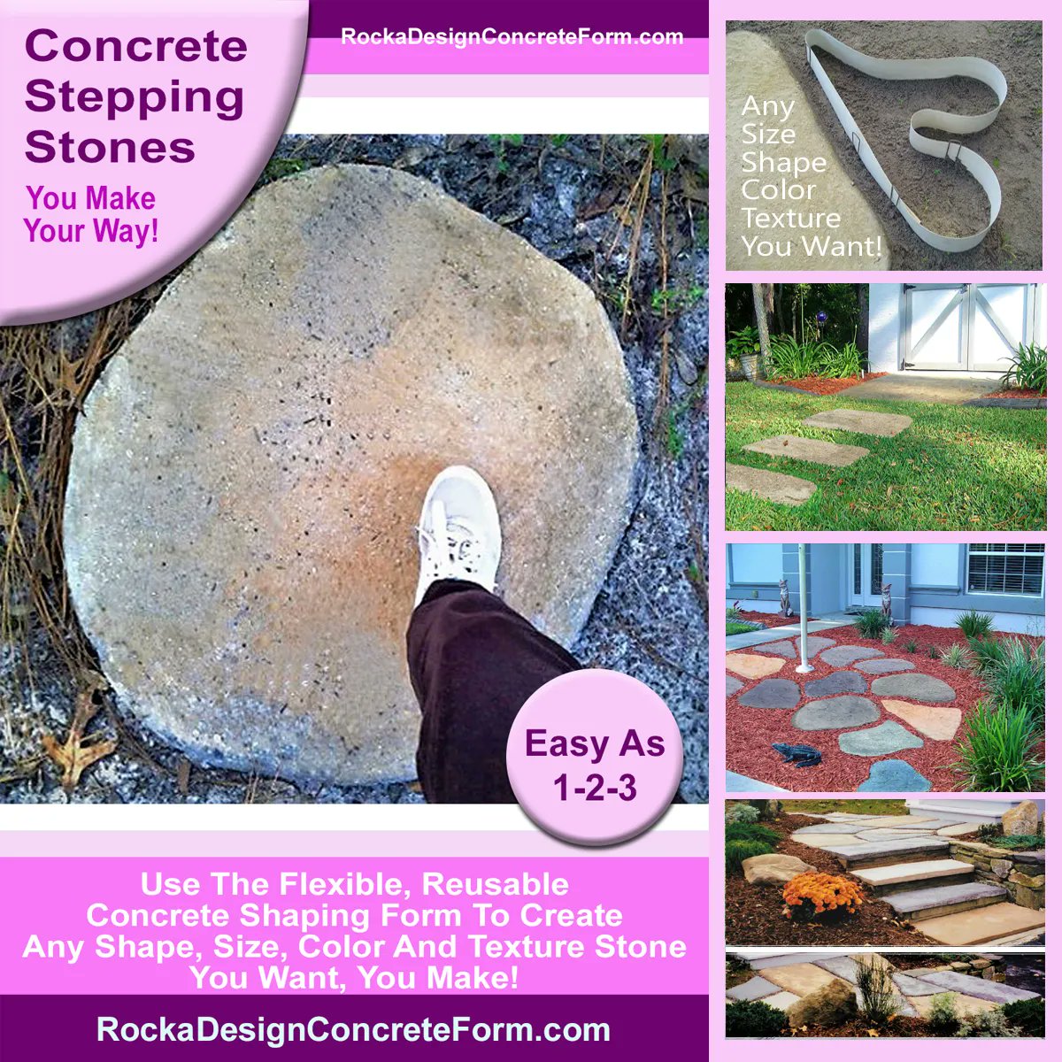 DIYstonemaker's tweet image. DIY and Create Garden Paths, Walkways, and Patios using Rocka Designs Flexible and Reusable Concrete Shaping, Stepping Stone Maker. Easy as 1-2-3.

You Can Do It, We Promise!

Visit ROCKA DESIGN Today!

buff.ly/2Pzkpxf
