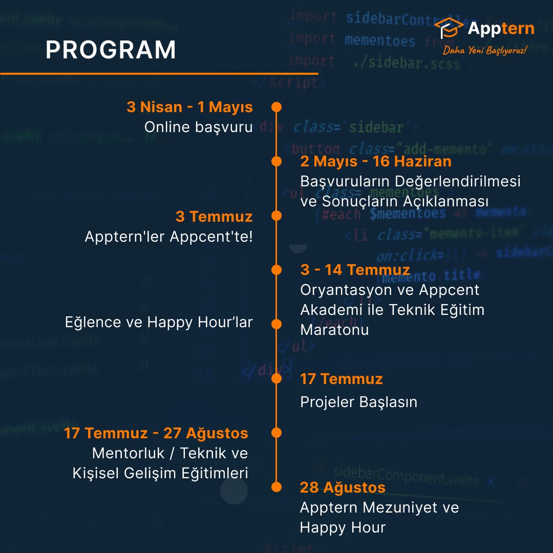 AppcentTech's tweet photo. Aralarında geçmiş dönem #apptern mezunlarının da olduğu #appcentpeople’dan mentorluk alacağınız programın detayları aşağıda👇🏻 
@dogancna @hasanalidev @caaneer7 @Alicimsamil @faacar16 https://t.co/q77O1VybZo