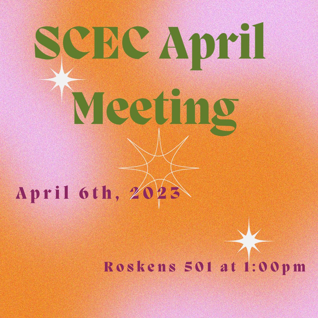 Just a reminder, we have our April meeting tomorrow at 1:00 in Roskens 501! 🌸