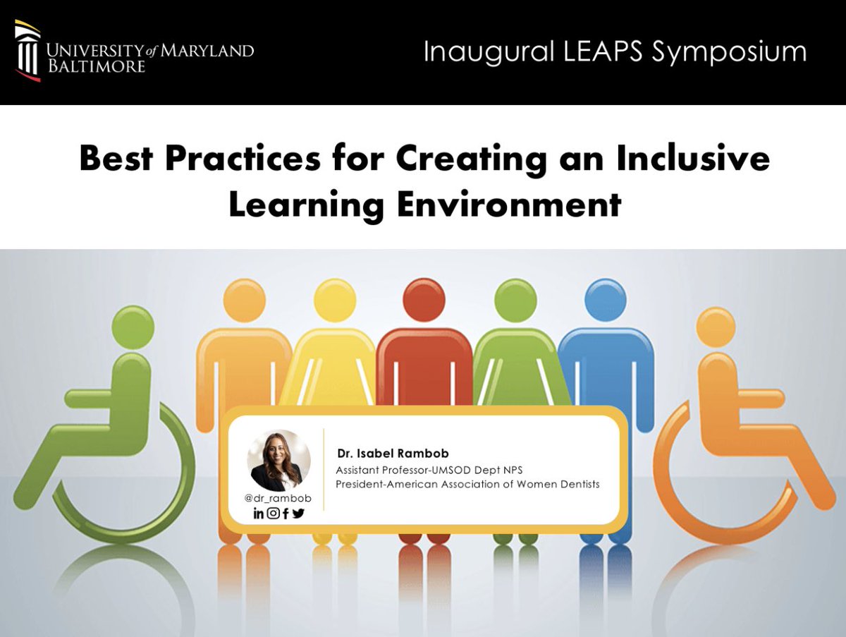 I’m excited to present at @UMBaltimore Inaugural LEAPS Symposium on #BestPractices for Creating an #InclusiveLearningEnvironment 

When #students feel that they #belong, they can share #ownership and #accountability in the #learningprocess