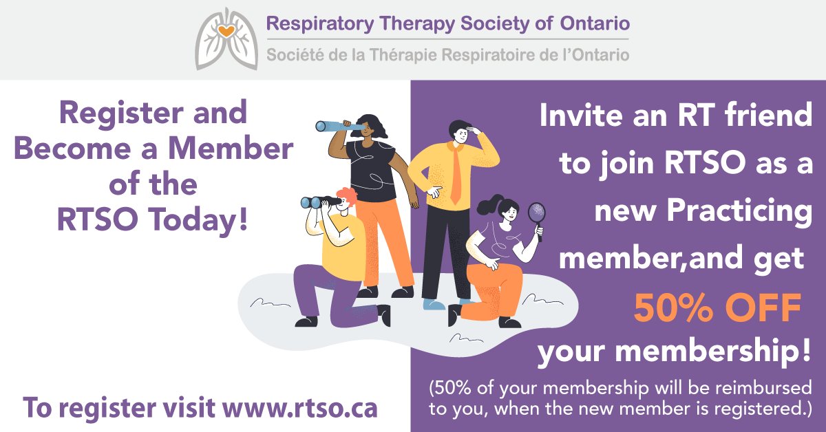 RTSociety_ONT's tweet photo. Invite an RT friend to join the RTSO as a new member, and get 50% off your membership!
(50% of your membership will be reimbursed to you, when the new member is registered.)
Visit our website and register today!
https://t.co/PXnWRnmcM4
#rtso #membership #discount https://t.co/Fb9QUltK1q