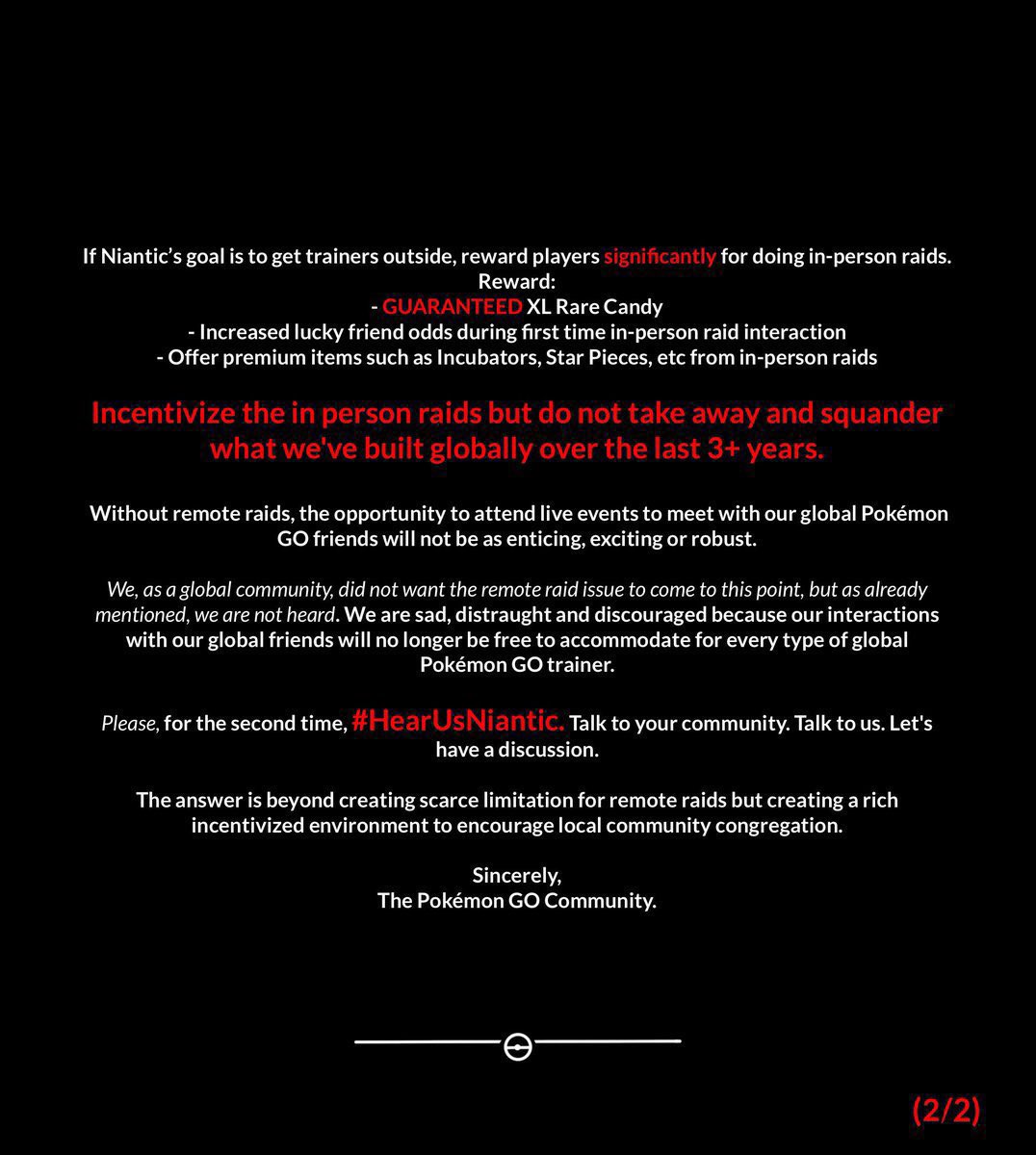 I’m going to start tweeting this every day until Niantic respond to the Pokémon go community. We’re NOT going to be ignored Niantic so don’t try leave us in the dark. <a href="/NianticLabs/">Niantic</a> <a href="/PokemonGoApp/">Pokémon GO</a> 

#HearUsNiantic #PokemonGo