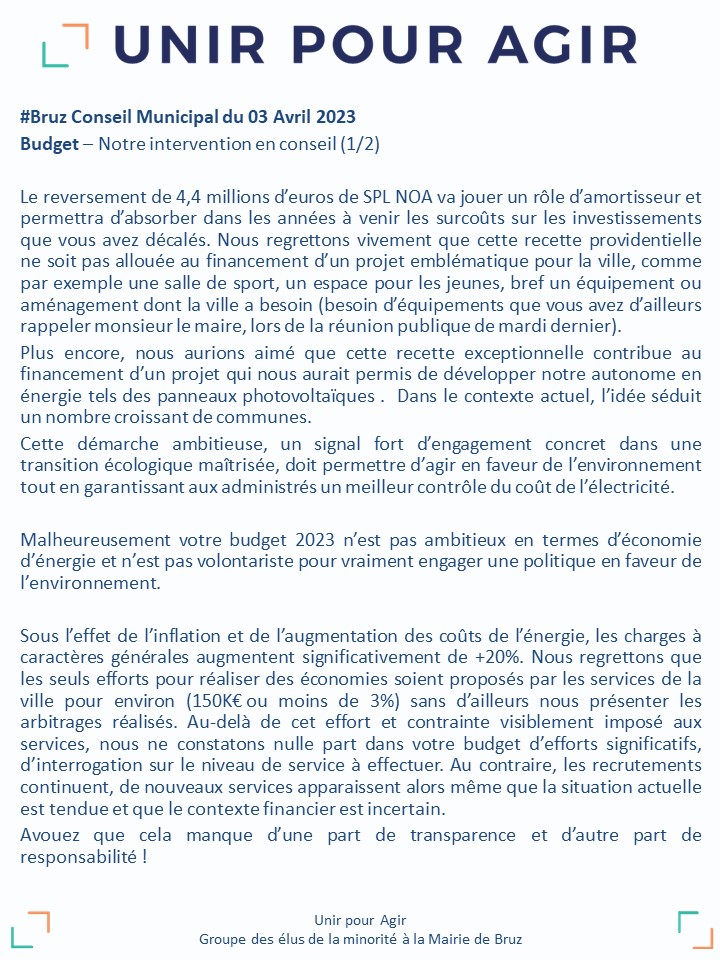 BruzUPA's tweet photo. #Bruz Conseil Municipal du 03 Avril 2023 
Budget – Notre intervention en conseil https://t.co/pVO9jEm6Ss