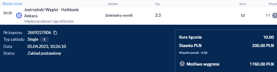 RobMotyka's tweet photo. Oba kursy 10 i 12.50 na Jastrzębie-Halkbank weszły, można się było spodziewać takiego scenariusza. #JASANK #JSWANK #PlusLIga @thrashrafal https://t.co/kmBznCdZ9F