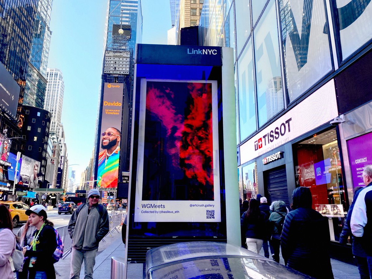 WGMeets's tweet photo. Thanks to the good folks at @artcrush and giant art lover @basileus_eth, this past weekend I was able to share Swathe of Man and Manifest Makina in the streets of Times Square 🙏🏽

https://t.co/GQj2QKyRHL https://t.co/W1HfP02aHJ