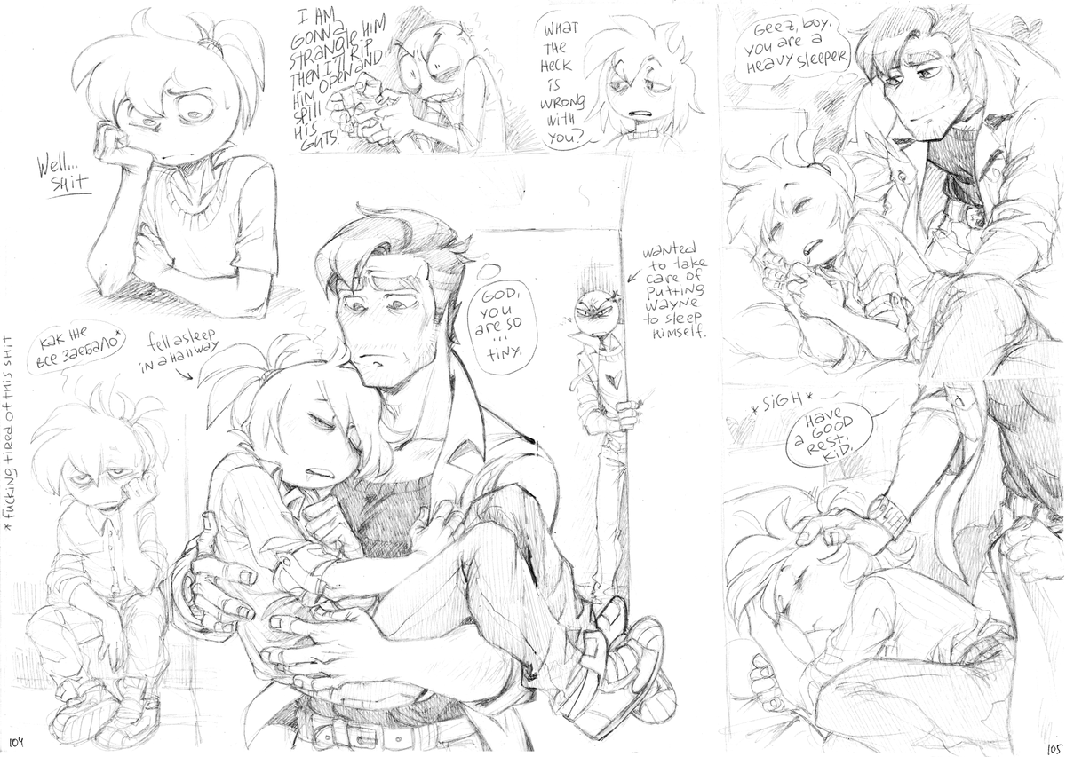 Not only Peter has problems with sleep. Wayne doesn't get enough of it either. Between work, studying, just being stressed out - he has a severe lack of sleep &amp; sometimes passes out far away from bed. Good thing people carry him back to it.
#YourBoyfriendGame #YourBoyfriendfanart