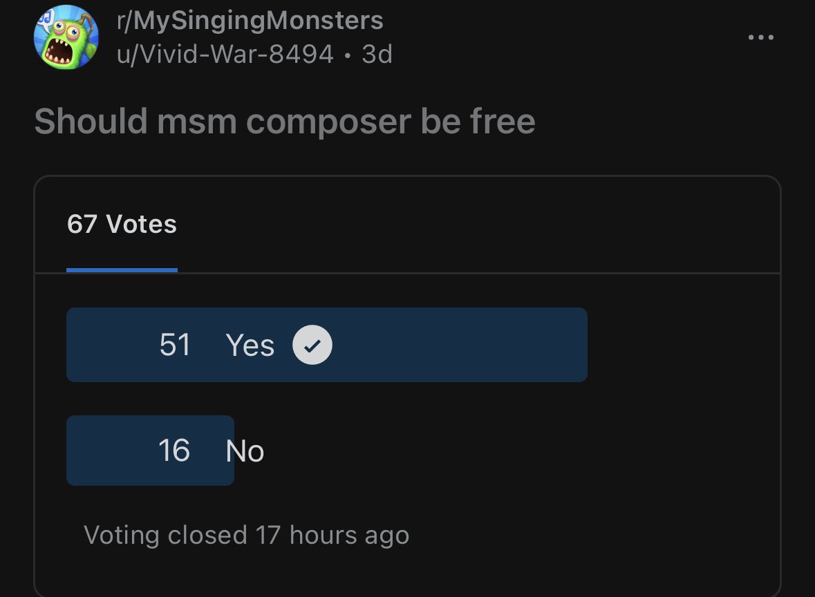 LFranklin19's tweet photo. @SingingMonsters they have spoken https://t.co/MGMYIznL4A