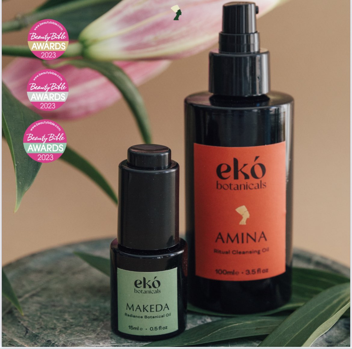 BotanicalsEko's tweet photo. Grateful to have won 3 awards @Beauty_Bible 2023. 
Gold for Best Face oil for MAKEDA radiance botanical oil, Silver for Best Cleansing Oil for AMINA Ritual Cleansing Oil and Best Natural Green Award. https://t.co/Je0JNpvfiR
