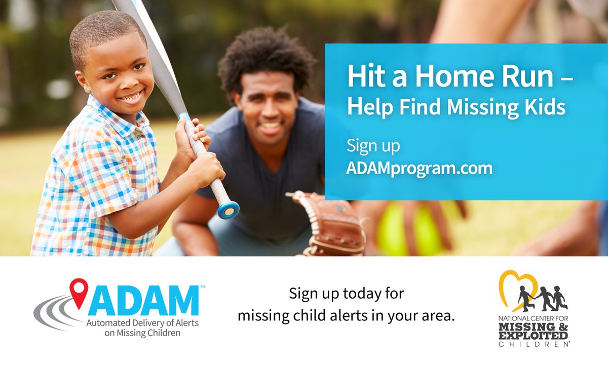Thanks to partners such as <a href="/CastIronMediaCo/">Cast Iron Media</a>, ADAM missing child posters are now circulating through <a href="/MiLB/">Minor League Baseball</a> ballparks around the country. Learn how you can help bring missing kids home at adamprogram.com 
@MissingKids