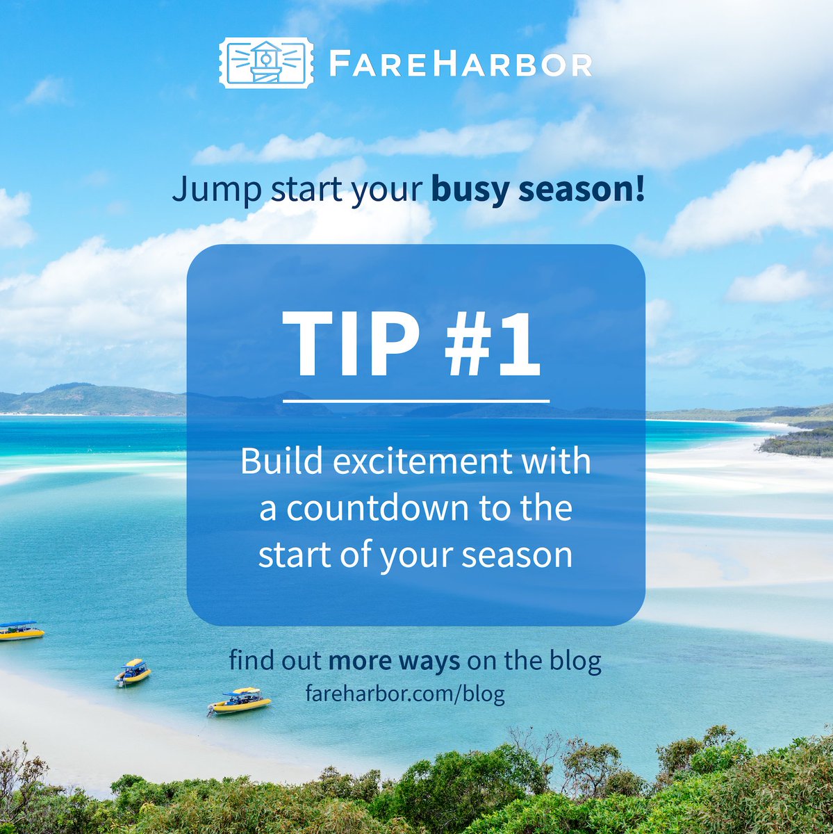 FareHarbor's tweet image. The northern summer season is just around the corner, which means vacation planning is in full swing! Get more early bird bookings with the help of a few simple marketing strategies.

Discover more tips — fareharbor.com/blog/5-simple-…

#fhblog #earlybird #busyseason