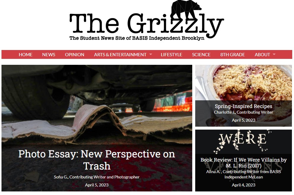 BASISIndBK's tweet image. Just in time for a long holiday weekend, The Grizzly team released new articles! Go to hubs.li/Q01Krs2S0 and support student journalism. #studentjournalism #studentvoices #springrecipes #photoessay #weeklybasis