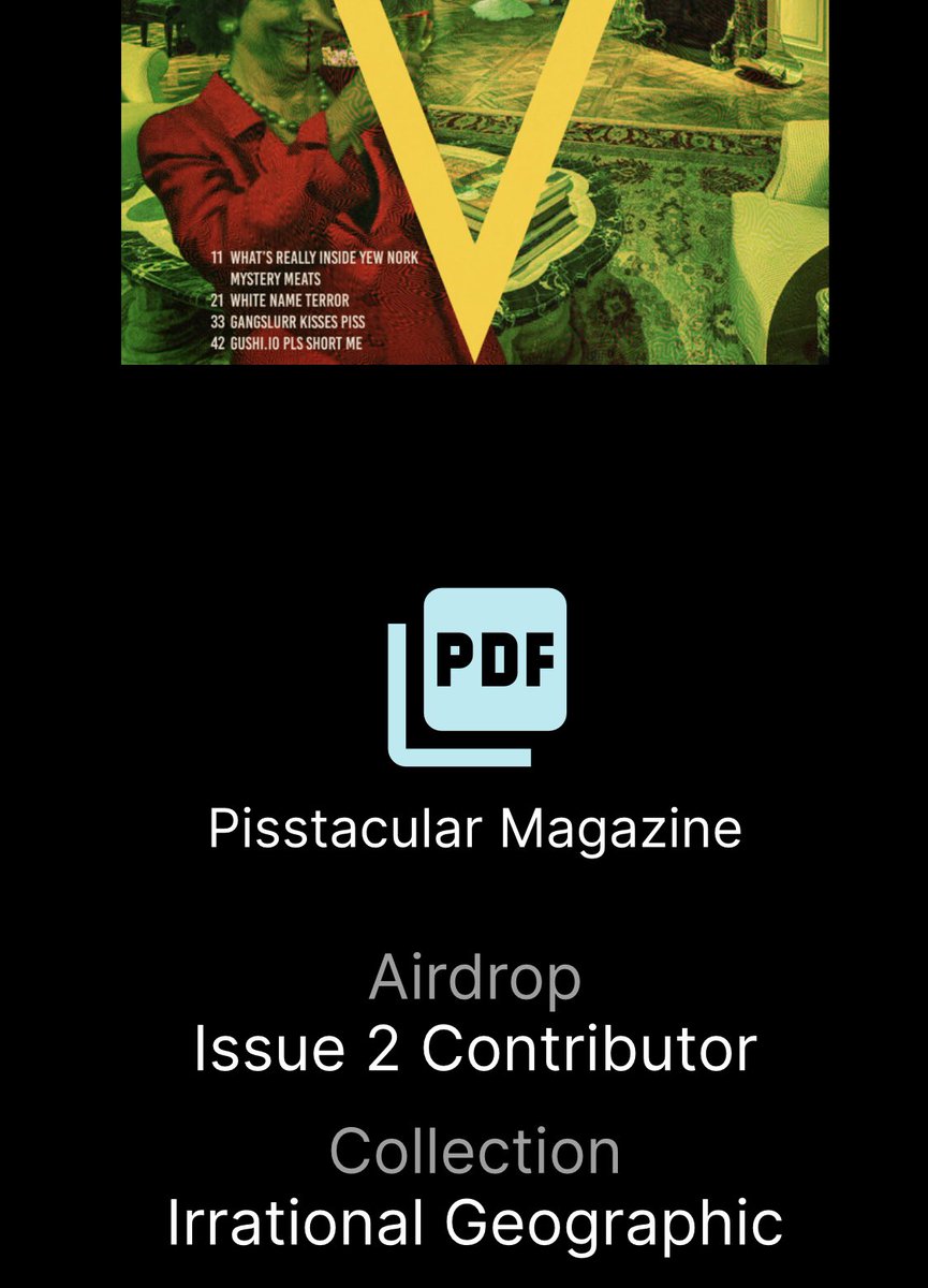 IrrationalGeo's tweet photo. Special thanks to three incredible Mfers who contributed to Issue 2: @tipSnogarD @Fluffer4200 @madladican 
You each have been airdropped a special copy of IG with unique metadata to commend your grotesque efforts https://t.co/lNeMUWAIyV