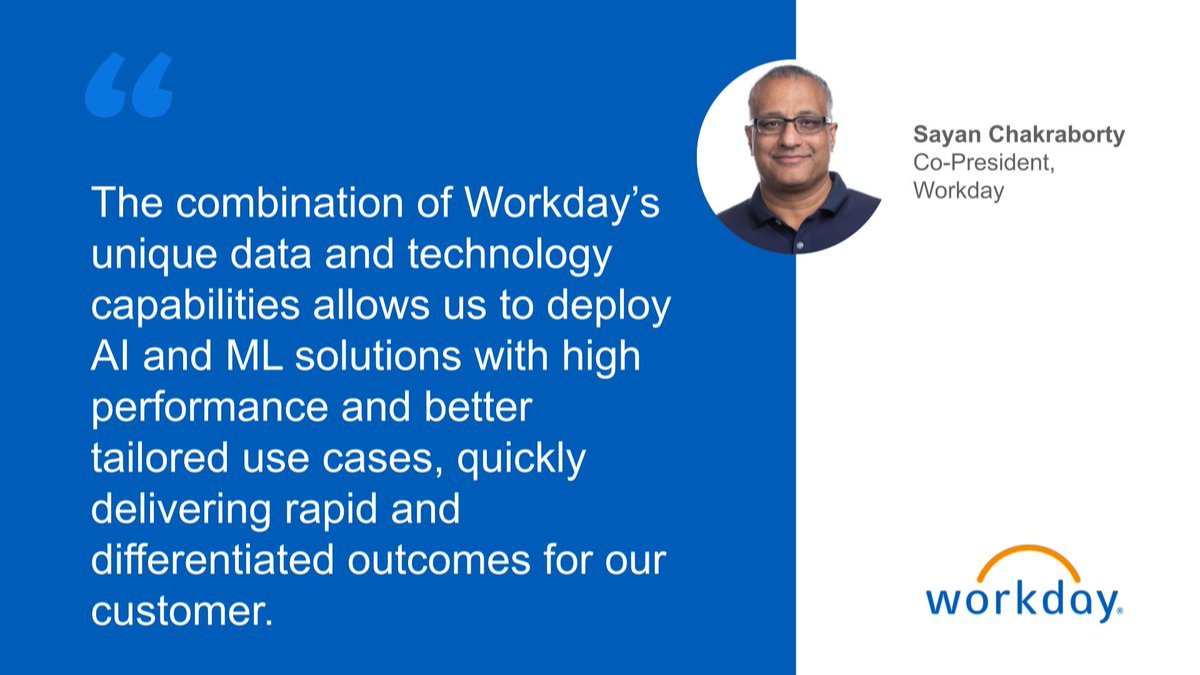 Explore how we're powering the future of work with #AI and #MachineLearning. Our Co-President Sayan Chakraborty shares insights. #WDAYPerspectives #TeamWDAY bit.ly/431o5eu
