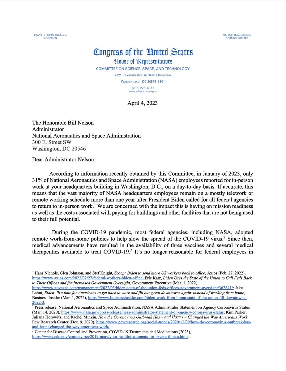 housescience's tweet photo. The @NASA HQ is underutilized as many employees continue to work from home &amp; with major project delays now documented @RepFrankLucas @RepBrianBabin &amp; @JayObernolte sent a letter requesting info on why NASA isn’t back in the office. https://t.co/4XobtxvNVH https://t.co/jvMfFaH9iM