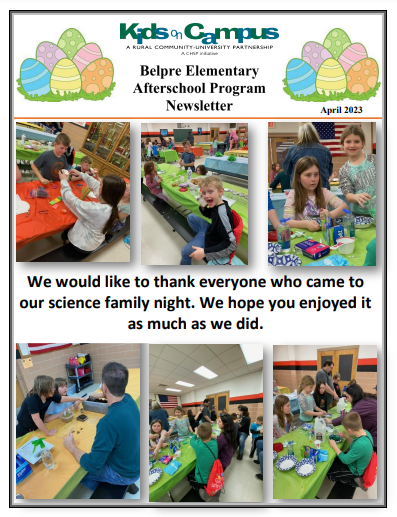 KidsonCampus1's tweet photo. Belpre Elementary Afterschool newsletter for April is out now! https://t.co/UtwirnzccR