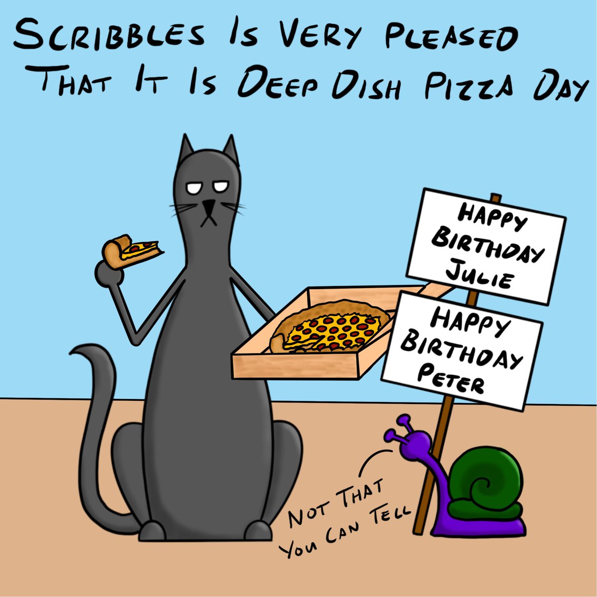 Scribbles is very pleased that it is deep dish pizza day #DeepDishPizzaDay #DeepDishPizza #Pizza #5thApril2023 #CatsOnTwitter #CatsOfTwitter #thisisscribbles