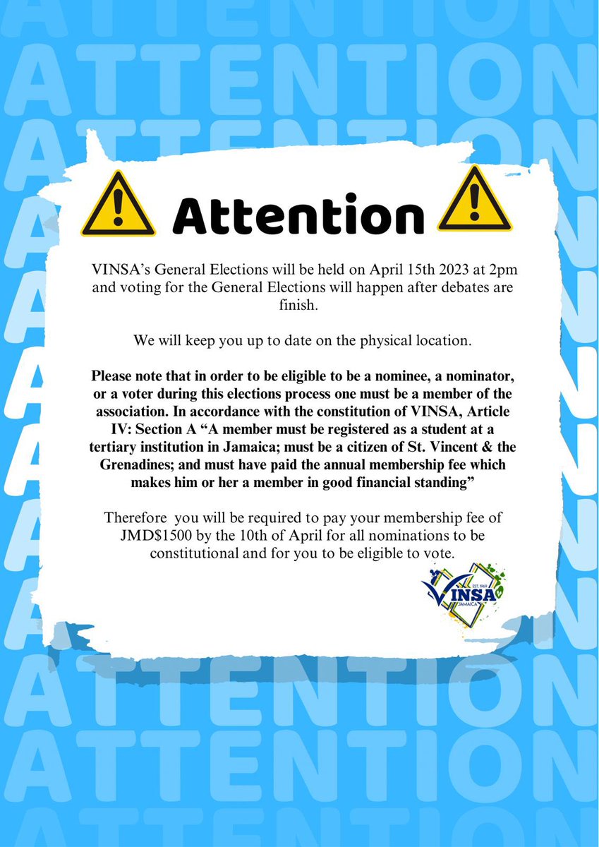 VinsaJA's tweet photo. With elections upon us , we ask that all members make not of the following PSA !
.
.
Nominations can be done using the link in our bio ! https://t.co/nTBbO1gkyq