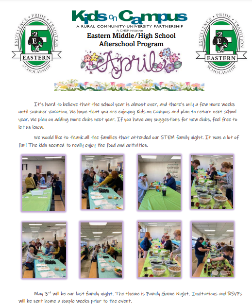 KidsonCampus1's tweet photo. Eastern Middle/High School Kids on Campus is doing great things! Check out their April newsletter here! https://t.co/dE20jbgWgs