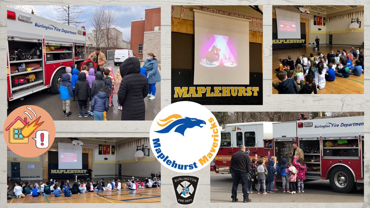 BurlingtonFire's tweet photo. #BurlFIRE stopped in today for an education visit at Maplehurst Public School @MaplehurstPS. Students learned about the importance of working smoke &amp; carbon monoxide (CO) alarms. #firesafety. They also visited with the firefighters &amp; saw their equipment. https://t.co/gShwmRHdUS https://t.co/YnnSsUaawP