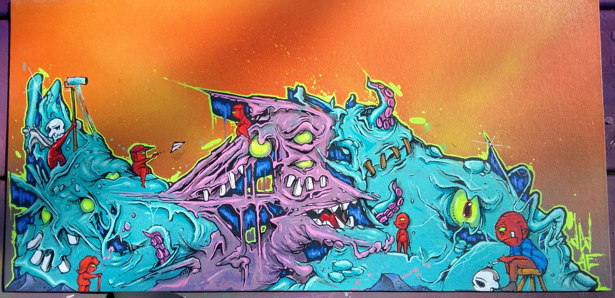 Monster mash pt2. Canvas panel. #handpainted #monster #tooliart