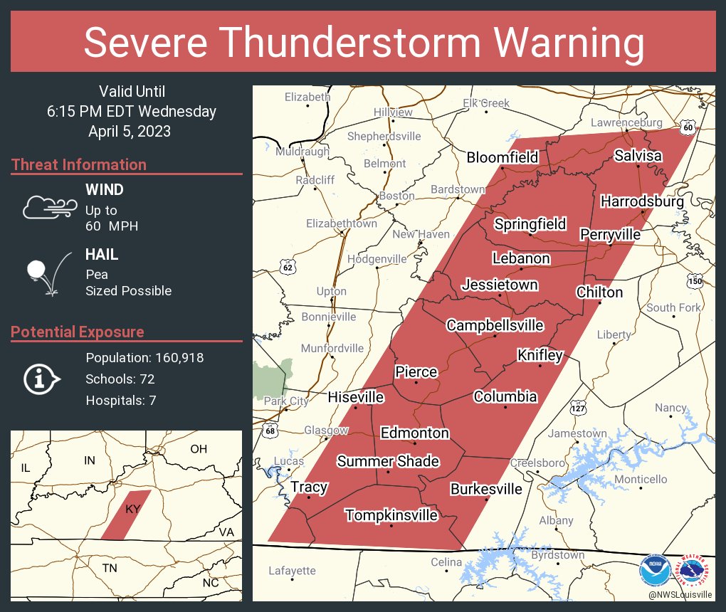 Severe Thunderstorm Warning including Campbellsville KY, Harrodsburg KY and Lebanon KY until 6:15 PM EDT