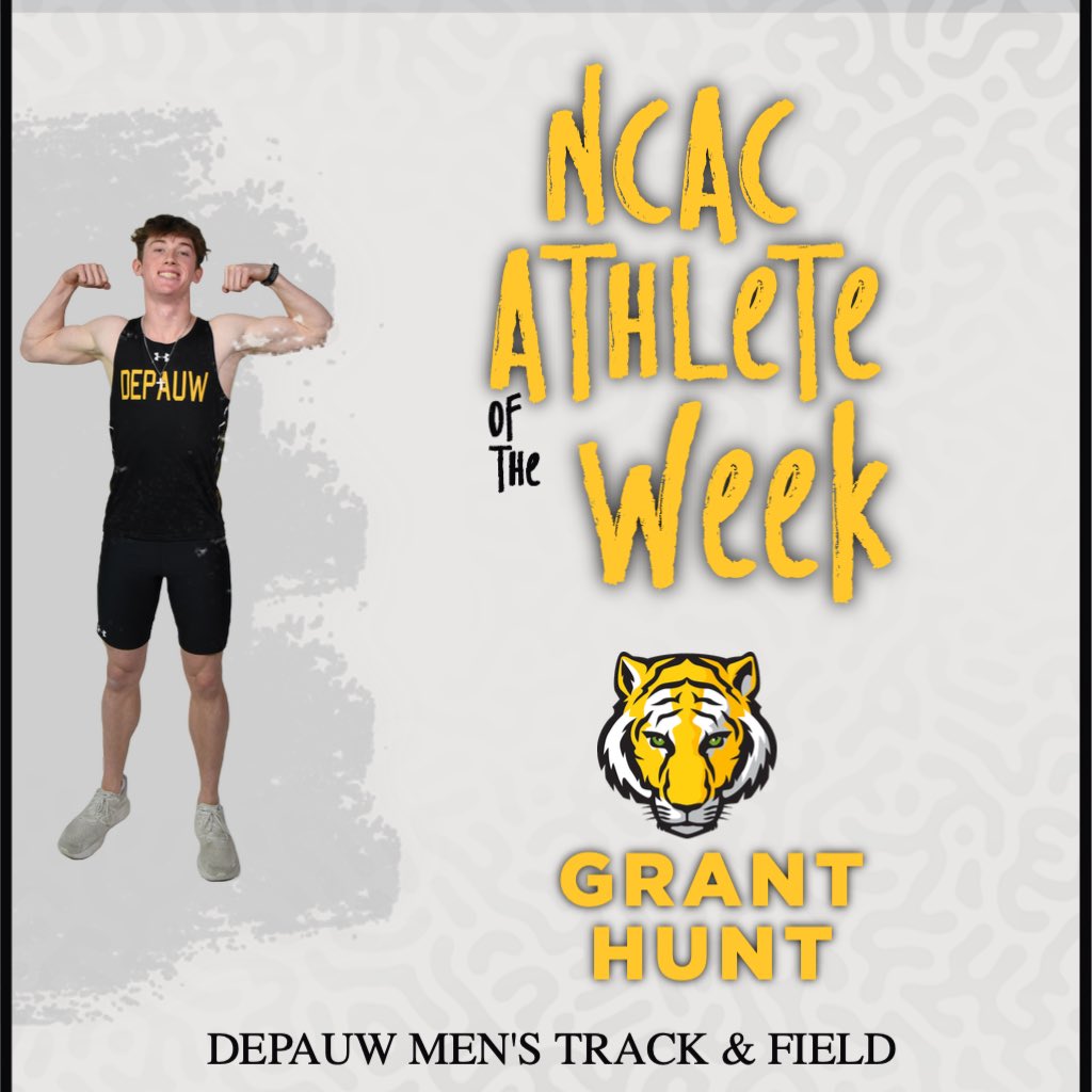 Congratulations to <a href="/DePauwXCTF/">DePauw XCTF</a> first year Grant Hunt for being named <a href="/NCAC/">NCAC</a> Athlete of the Week for sprints and hurdles! Learn more about his accomplishments on depauwtigers.com .
 #TeamDePauw #d3tf