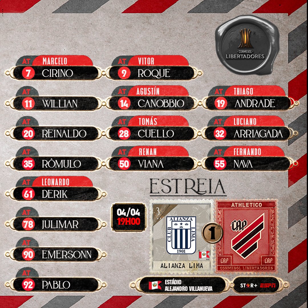 📋🔴⚫️ Veja os nossos 50 jogadores inscritos para a fase de grupos da <a href="/LibertadoresBR/">CONMEBOL Libertadores</a>. 

Saiba mais: bit.ly/3K5aQAN 

#Athletico #Libertadores