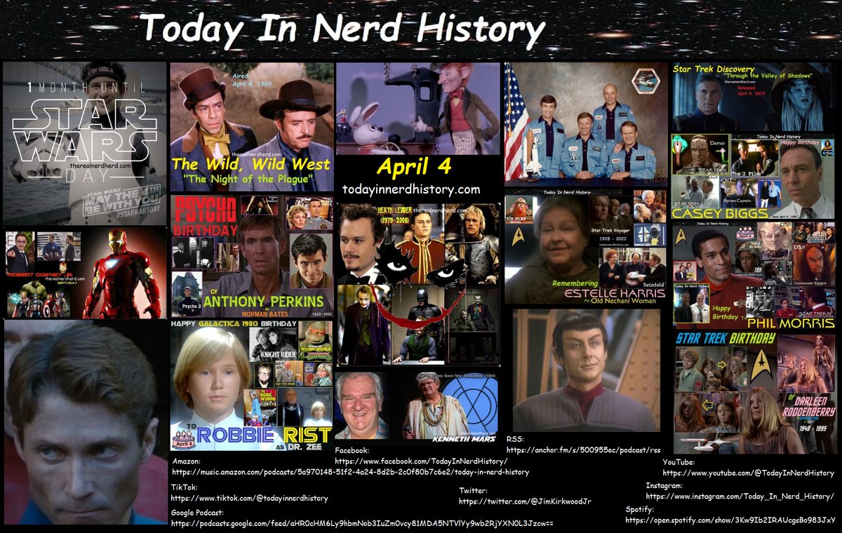 Today In Nerd History April 4
#TodayInNerdHistory #April4 #TheWildWildWest #NASA #StarTrek #RobertDowneyJr #AnthonyPerkins #HeathLedger #CaseyBiggs #EstelleHarris #PhilMorris #RobbieRist #KennethMars #DarleenRoddenberry #Challenger #birthday
More Info
sites.google.com/view/today-in-…