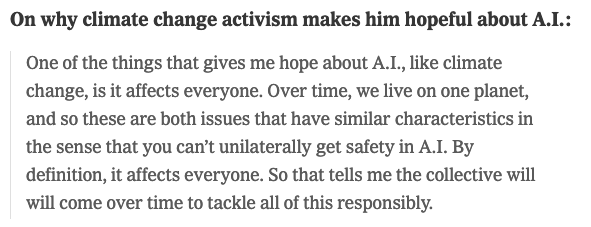 Why... does humanity's response to climate change make <a href="/sundarpichai/">Sundar Pichai</a> optimistic about our ability to respond collectively and urgently to AI threats?? A very backwards take.
nytimes.com/2023/03/31/tec…