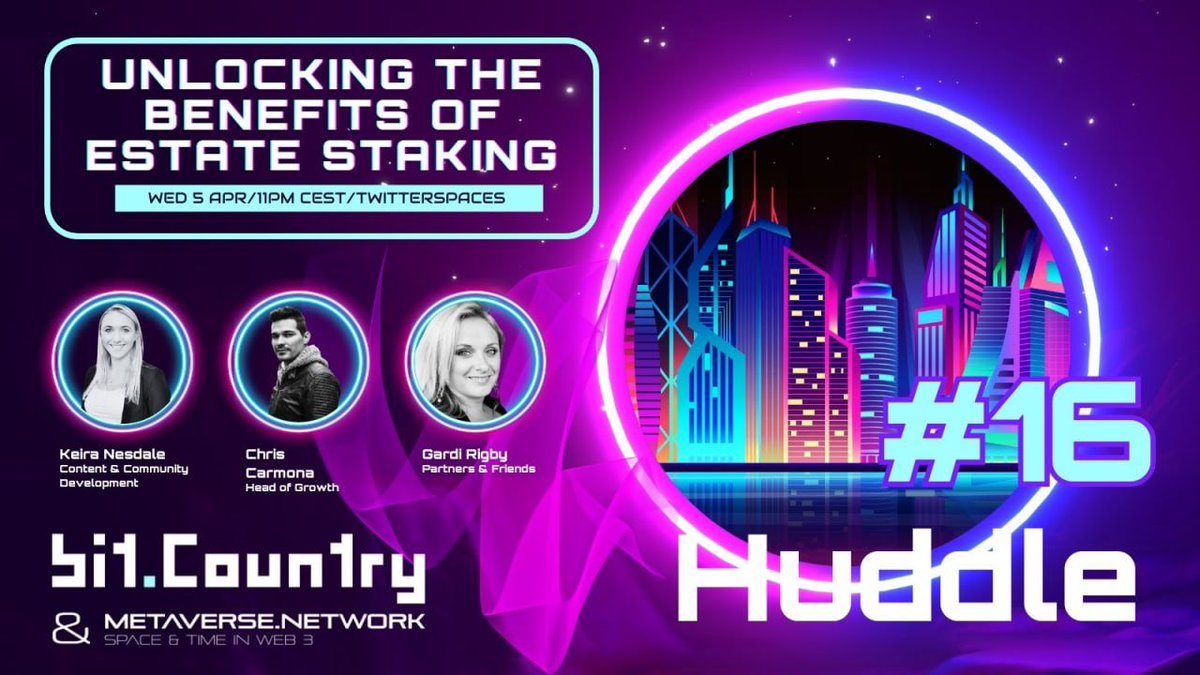 Bit.Country Estate staking is going LIVE this week!💥
Tune into our Twitter Space to learn more details 👀. 

If you have any questions you want to be answered, please put them in the comments 🤓.

➡️Set your reminder here x.com/i/spaces/1YqKD…