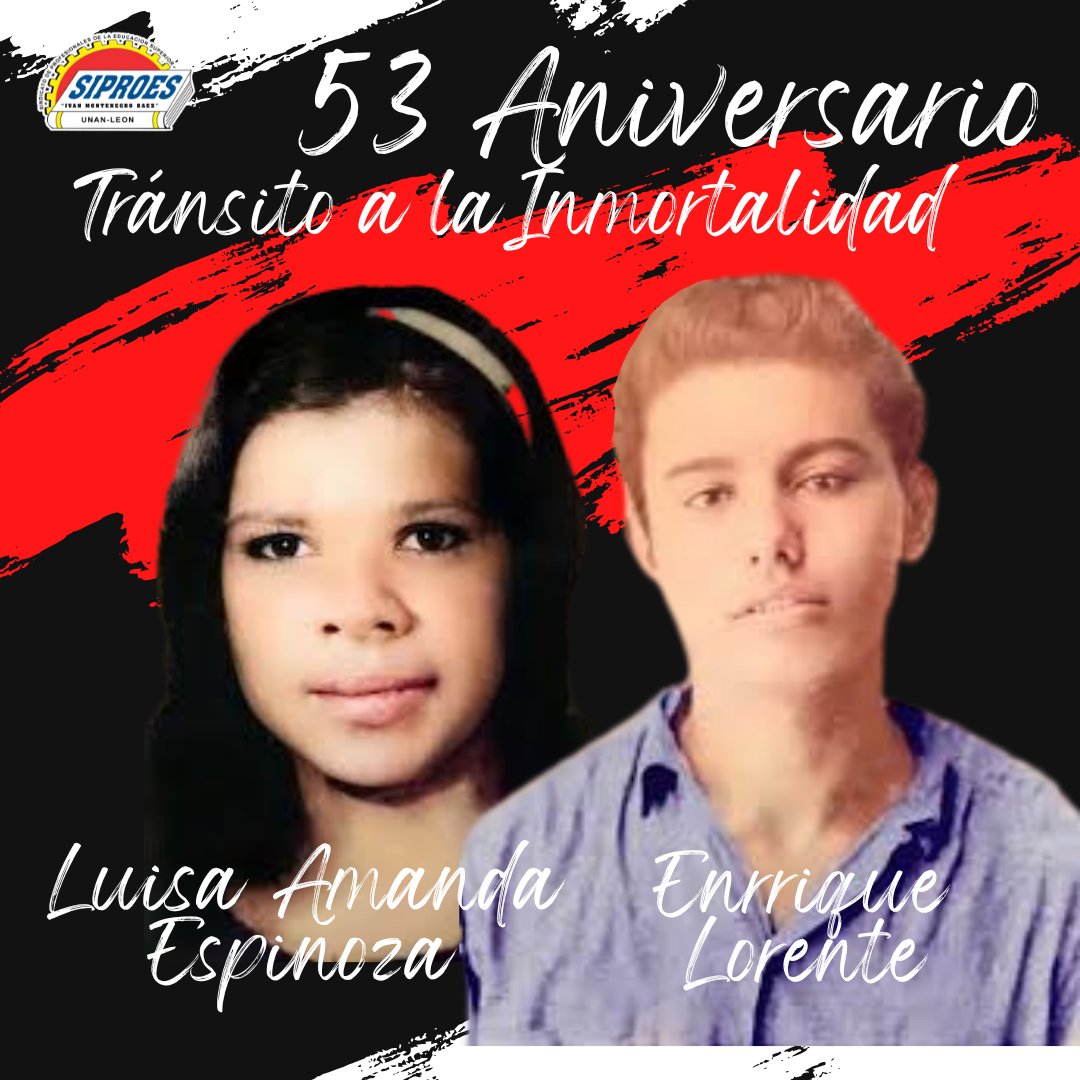 siproesunanleon's tweet photo. Un 3 de abril de 1970, cayeron heroicamente Luisa Amanda Espinoza y Enrique Lorente, en el barrio de la Ermita de Dolores de la ciudad de León, abonando con su sangre está tierra fértil de amor, fé y dignidad.
¡¡Por esos héroes, nuestros héroes...juramos defender las Victorias!! https://t.co/ozkDpF8c9B